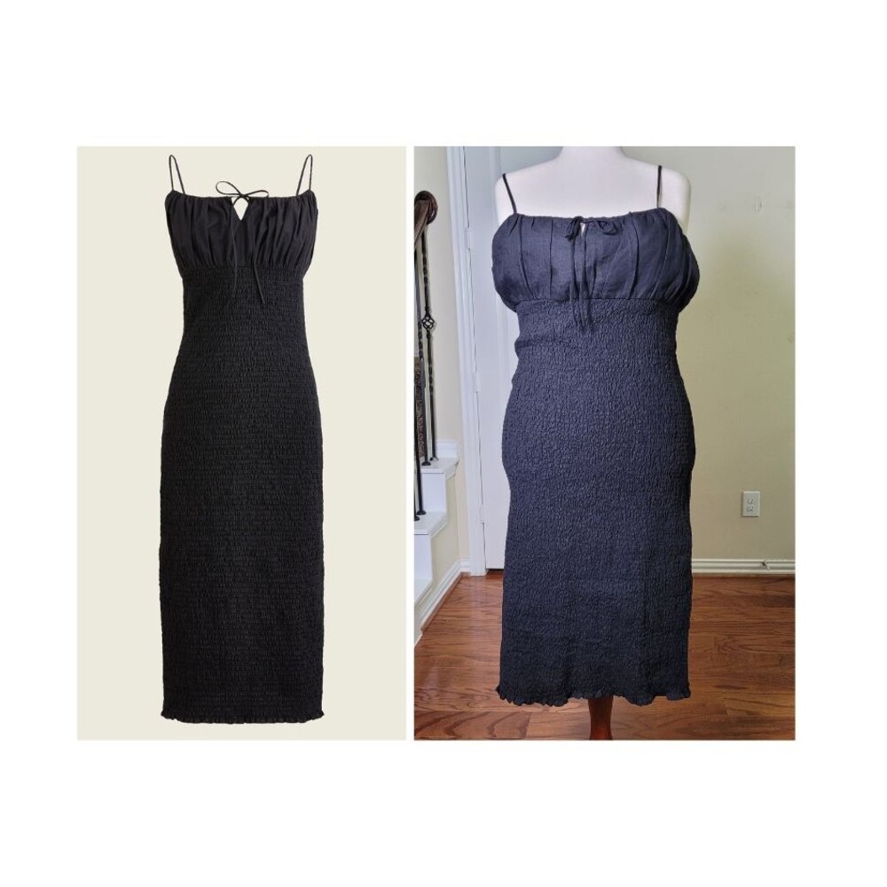 NEW J Crew 100% Linen Smocked Tie-Front Dress Black Women 18 Preppy Spring Summe
